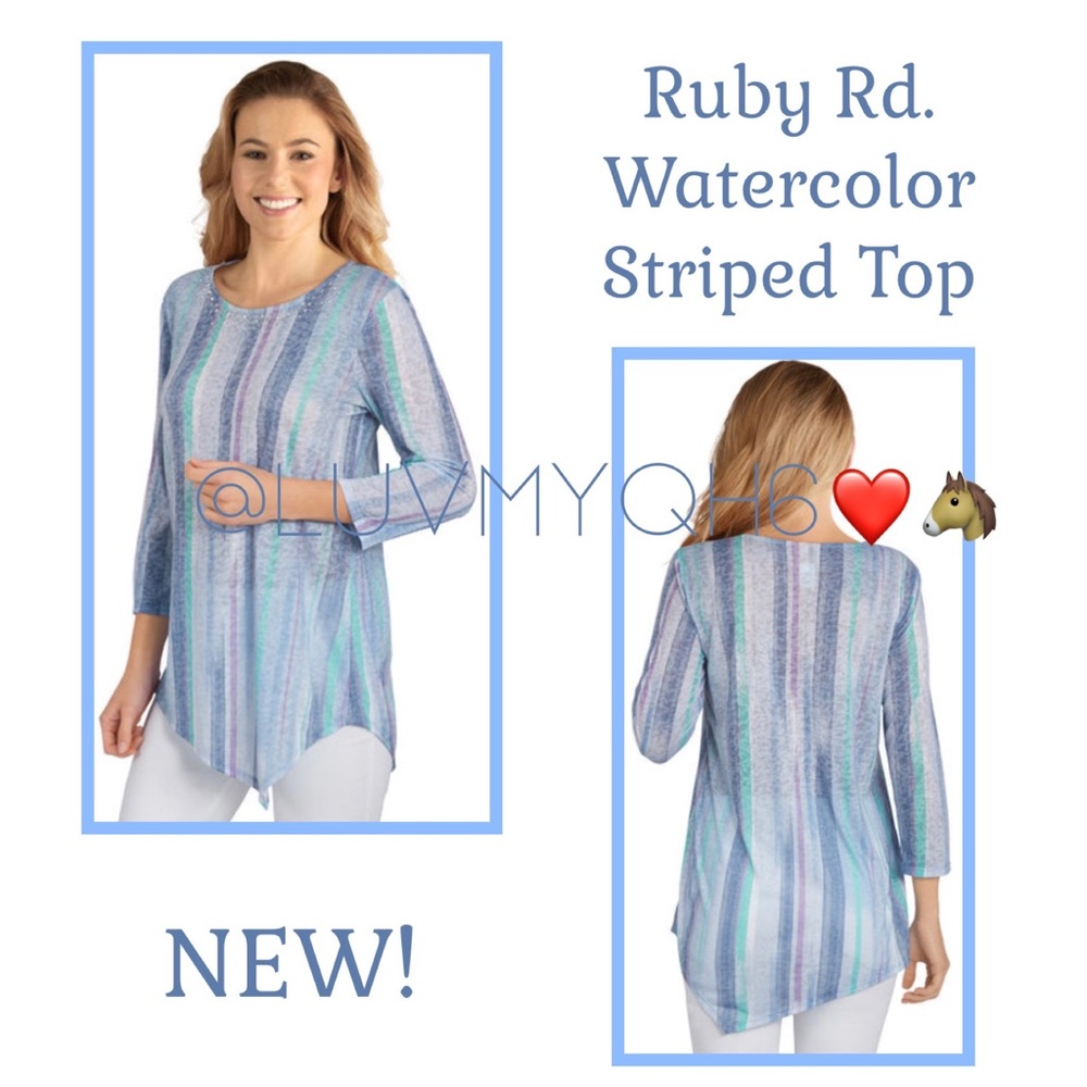 Ruby Rd. Watercolor Striped Top